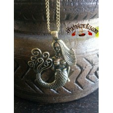 30" Antique Bronze Mermaid Pendant Chain Necklace Style 1